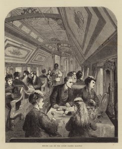 Wagon-restaurant sur le chemin de fer Union Pacific (gravure) - English School