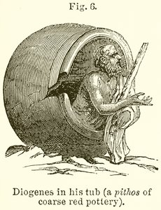 Diogène dans son tonneau (un pithos en poterie rouge grossière) - English School
