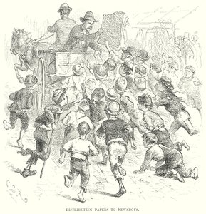Distribution de papiers aux garçons de café (gravure) - English School