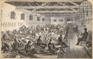 Dortoir à la prison de Coldbath Fields, illustration de The Criminal Prisons of London and Scenes from Prison Life par Henry Mayhew et John Binny, pub. 1862 - English School