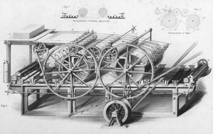 Machine à imprimer à double cylindre, de Cyclopaedia of Useful Arts & Manufactures, édité par Charles Tomlinson, vers 1880 - English School