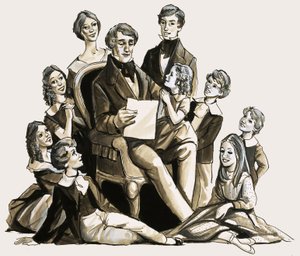 Le Dr Clement Moore lisant son poème de Noël à ses enfants - English School
