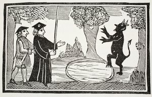 Dr. Faustus invoque le Diable, illustration de Chap-books du XVIIIe siècle par John Ashton, pub. 1882