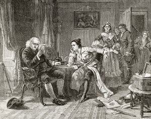 Dr Samuel Johnson lisant le manuscrit de 