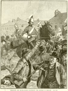 Dragons et Highlanders dispersant les émeutiers à Belfast - English School