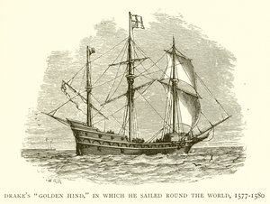 Le Golden Hind de Drake, dans lequel il a fait le tour du monde, 1577-1580 - English School