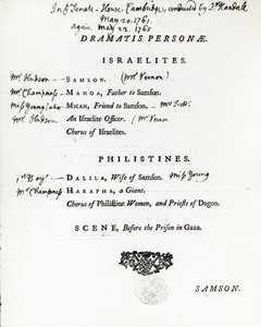 Personnages dramatiques pour Samson, un oratorio de Haendel - English School