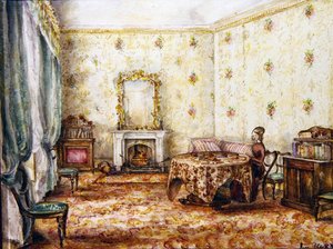 Intérieur de salon dans une maison de campagne, vers 1848
