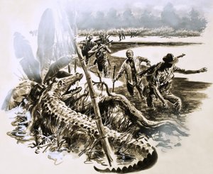 Vêtu uniquement de son pyjama, Harry Murray a plongé dans les marais infestés de crocodiles de Nouvelle-Guinée. - English School