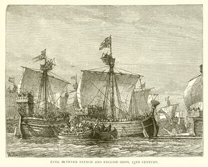 Duel entre Navires Français et Anglais, 13ème Siècle - English School
