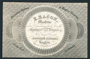 E Bacon, graveur et imprimeur, carte de visite - English School