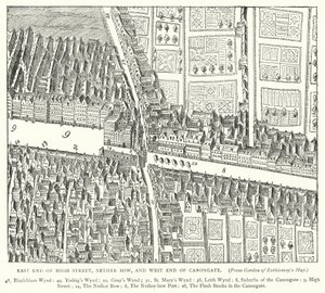 Extrémité est de la rue principale, Nether Bow, et extrémité ouest de Canongate (gravure) - English School