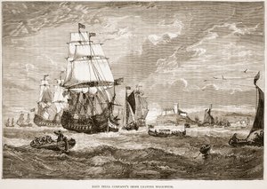 Navires de la Compagnie des Indes orientales quittant Woolwich, illustration de Cassell