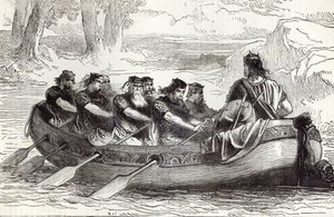 Edgar le Pacifique étant ramé sur la rivière Dee par huit princes tributaires, illustration de 