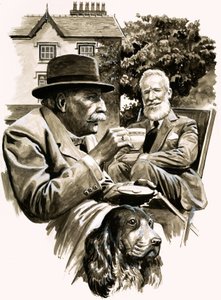 Edward Elgar et George Bernard Shaw prenant le thé - English School