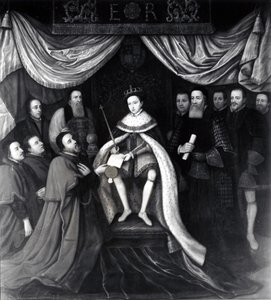Édouard VI (1537-53) accordant la charte aux hôpitaux de Bridewell et de Bethléem en 1553 - English School