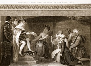 Édouard VI accordant la charte pour les hôpitaux, illustration de L