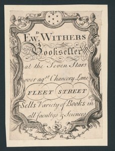 Edward Withers, libraire, Chancery Lane, Fleet Street, carte de visite - English School