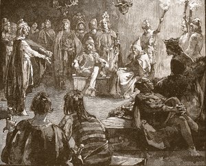 Edwin de Northumbrie et les missionnaires chrétiens, illustration de Cassells Illustrated History of England - English School