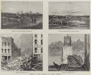 Effets de la tornade en Amérique du Nord (gravure) - English School