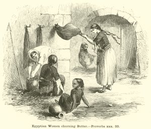 Femmes égyptiennes barattant du beurre, Proverbes, xxx, 33 - English School