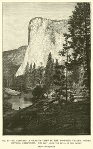 El Capitan, une falaise de granit dans la vallée de Yosemite, Sierra Nevada, Californie, à 1000 mètres au-dessus du niveau de la vallée - English School