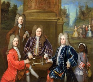 Elihu Yale (1648-1721) le deuxième duc de Devonshire, Lord James Cavendish, M. Tunstal et un page, vers 1708