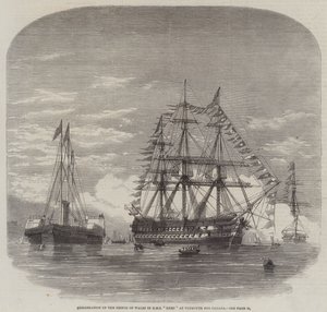 Embarquement du prince de Galles dans le HMS "Hero" à Plymouth pour le Canada (gravure) - English School