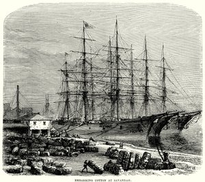 Embarquement de coton à Savannah (gravure) - English School