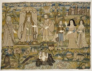 Image brodée : "La Proclamation de Salomon", milieu du XVIIe siècle - English School