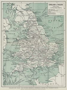 Angleterre et Pays de Galles, Carte montrant les produits, centres commerciaux et routes de transport - English School