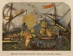 Navires incendiaires anglais brûlant parmi l
