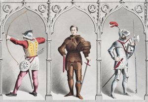 Costume militaire anglais au milieu du 15ème siècle, tiré de The National and Domestic History of England par William Hickman Smith Aubrey, publié à Londres vers 1890 - English School