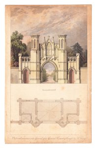 Entrée du cimetière de Highgate publiée par The Lady Magazine, vers 1839 - English School