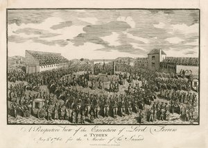 Exécution de Lord Ferrers à Tyburn, le 5 mai 1760, pour le meurtre de son intendant (gravure) - English School
