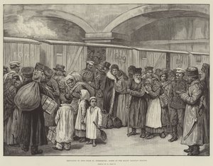 Expulsion des Juifs de Saint-Pétersbourg, scène à la gare ferroviaire de la Baltique (gravure) - English School