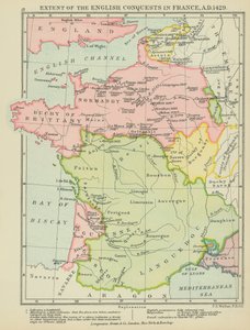Étendue des conquêtes anglaises en France, 1429 ap. J.-C. (lithographie couleur) - English School