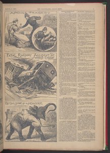 "ACCIDENT FERROVIAIRE MORTEL À WOOD-GREEN". Illustrated Police News, 9 mars 1895 (papier journal) - English School