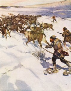 Facteur John McLean rassemblant un troupeau de caribous au Labrador pour la Compagnie de la Baie d