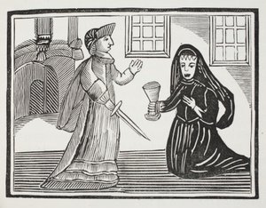 La belle Rosamonde empoisonnée par la reine Éléonore, illustration de Chap-books du XVIIIe siècle par John Ashton, pub. 1882