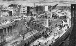 Farringdon Road et le Metropolitan Railway regardant vers le nord - English School