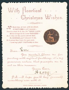 Farthing avec trou, carte de Noël - English School