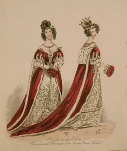 Planche de mode représentant des pairs en robes de couronnement - English School