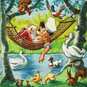 Nourrir les canards depuis un hamac