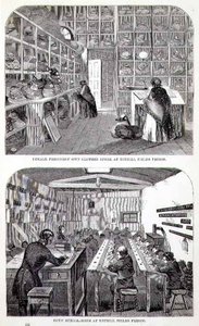 Magasin de vêtements des prisonnières et salle de classe des garçons à la prison de Tothill Fields, extrait de 