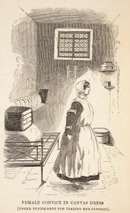 Détenue en robe de toile (punie pour avoir déchiré ses vêtements), illustration de The Criminal Prisons of London and Scenes from Prison Life par Henry Mayhew et John Binny, pub. 1862 - English School