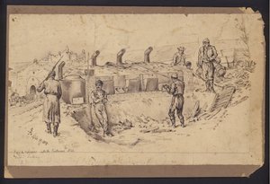 Cuisine de campagne dans la forteresse de Nis, Serbie, Guerre Serbo-Bulgare, 28 novembre 1885 - English School