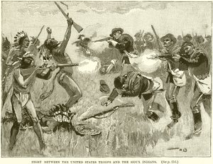 Combat entre les troupes des États-Unis et les Indiens Sioux - English School