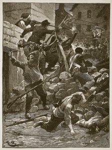 Combat aux barricades à Paris, illustration de Cassells Illustrated History of England