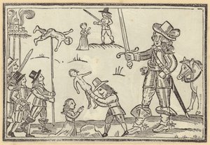 Figures de soldats brandissant des épées contre des enfants - English School